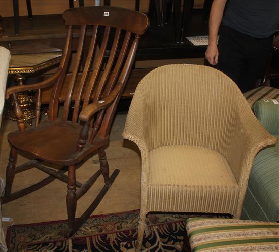 Beech & Elm rocking chair & a Lloyd loom chair